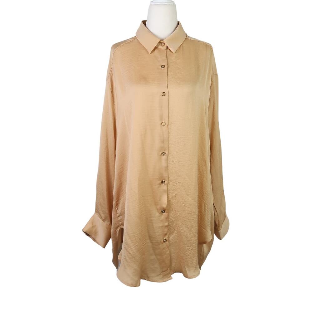 Rebels & Lovers champagne gold satin batwing sleeve blouse S